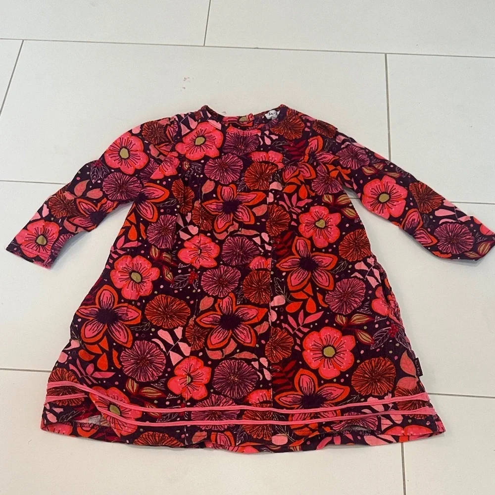 Le Top Pink and Orange Floral Dress corduroy 4T